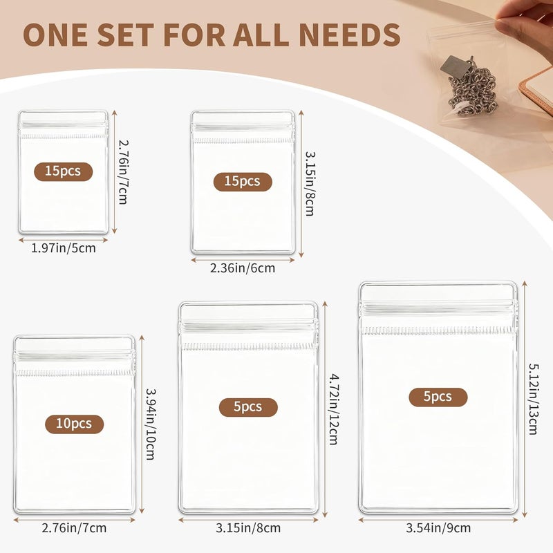Elempony 50Pcs Jewelry Storage Bags, Resealable PVC Clear Jewelry Bags Plastic Jewelry Pouches with Self-Sealing Zipper, Anti-Tarnish Bags for Rings, Earrings, Bracelets, and Small Jewelry Packaging - Image 2